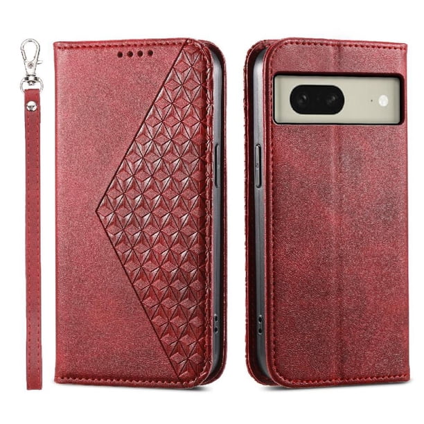 Funda Flip FOXDOCK para Google Pixel 8 , Estilo Billetera con Diseño Rombo, Correa de Mano y Soporte, Uso Diario