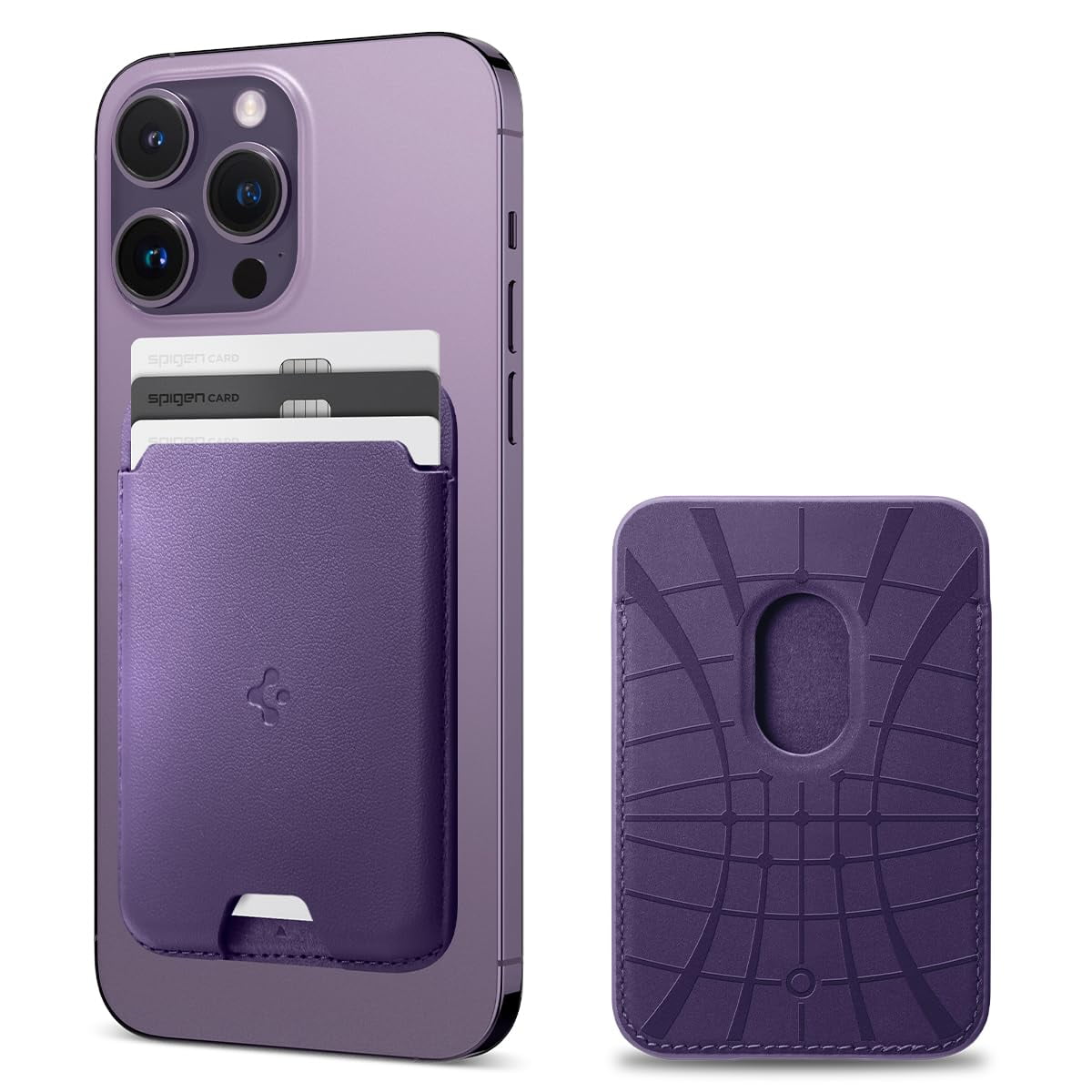 Wallet Spigen Magsafe Con 3 Tarjetas De Poliuretano, Color Morado, Compatible Con Iphone Pixel