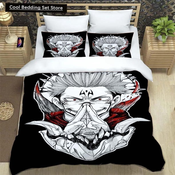 x1242 Bed Sheets Anime Jujutsu Kaisen Satoru Gojo Christmas Gift Twin Child Bedding Set Microfiber or Polyester Duvet Cover Set 3-Piece Bedding Set (1 Duvet Cover + 2 Pillow Shams) nj1242