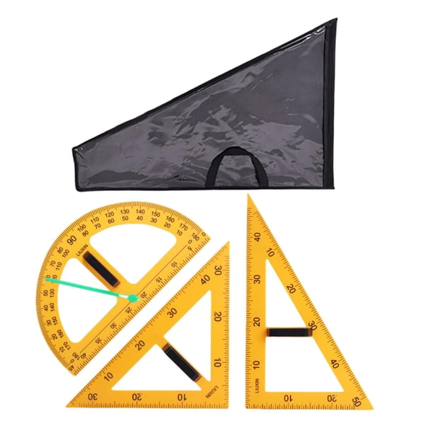 Juego de regla geométrica de matemáticas con bolsa de almacenamiento, reglas de enseñanza multifunción para aprendizaje de números grandes, triángulo, 3 piezas