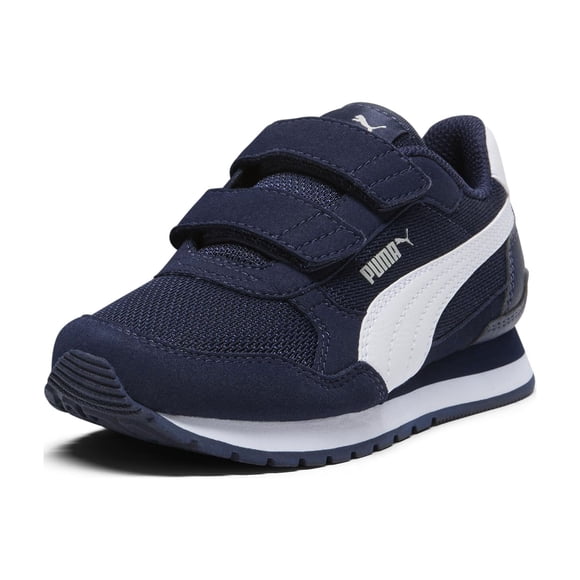 Zapatillas Puma ST Runner unisex para niños con gancho y lazo, azul marino y blanco
