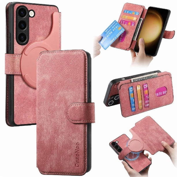 Funda Billetera Magnética para Samsung Galaxy S23 Soporte Tarjetas Desmontable Rosa