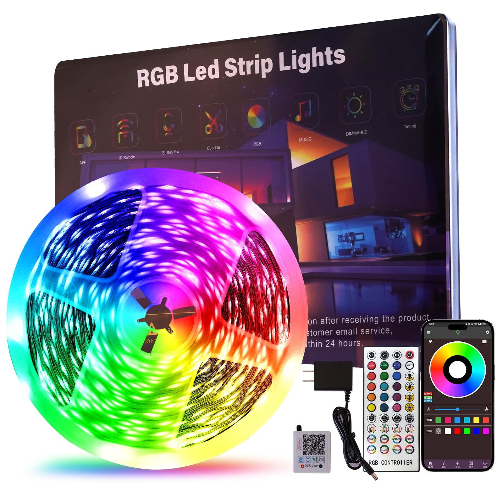 Tira De Luces Led Hbowmdjia De 100 Pies Con Control Remoto Y Bluetooth