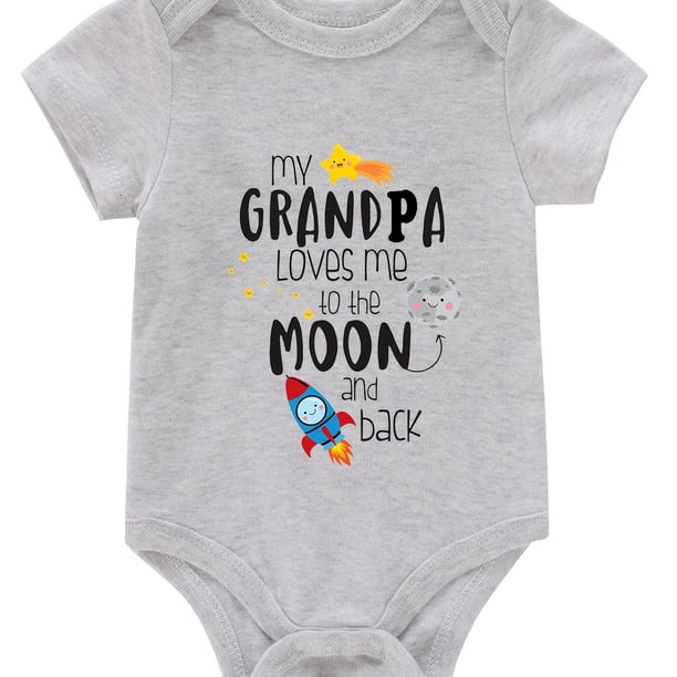 Baby Girls Cute Casual Simple Romper, Short Sleeve Funny Romper With "Grandpa Loves Me" Print