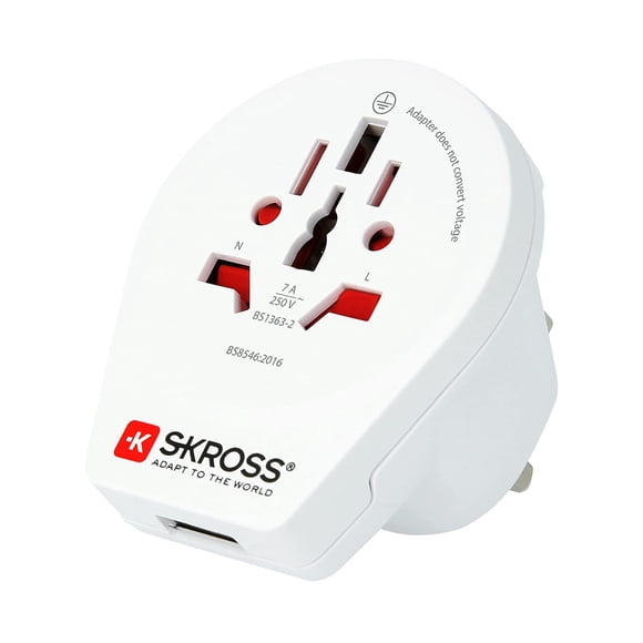 Adaptador de viaje SKROSS Mundo a Reino Unido con USB blanco