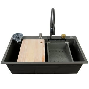 Lavaplatos Americano Premium Con Monomando Y Cascada Joytek Gris 75X45X22 Cm
