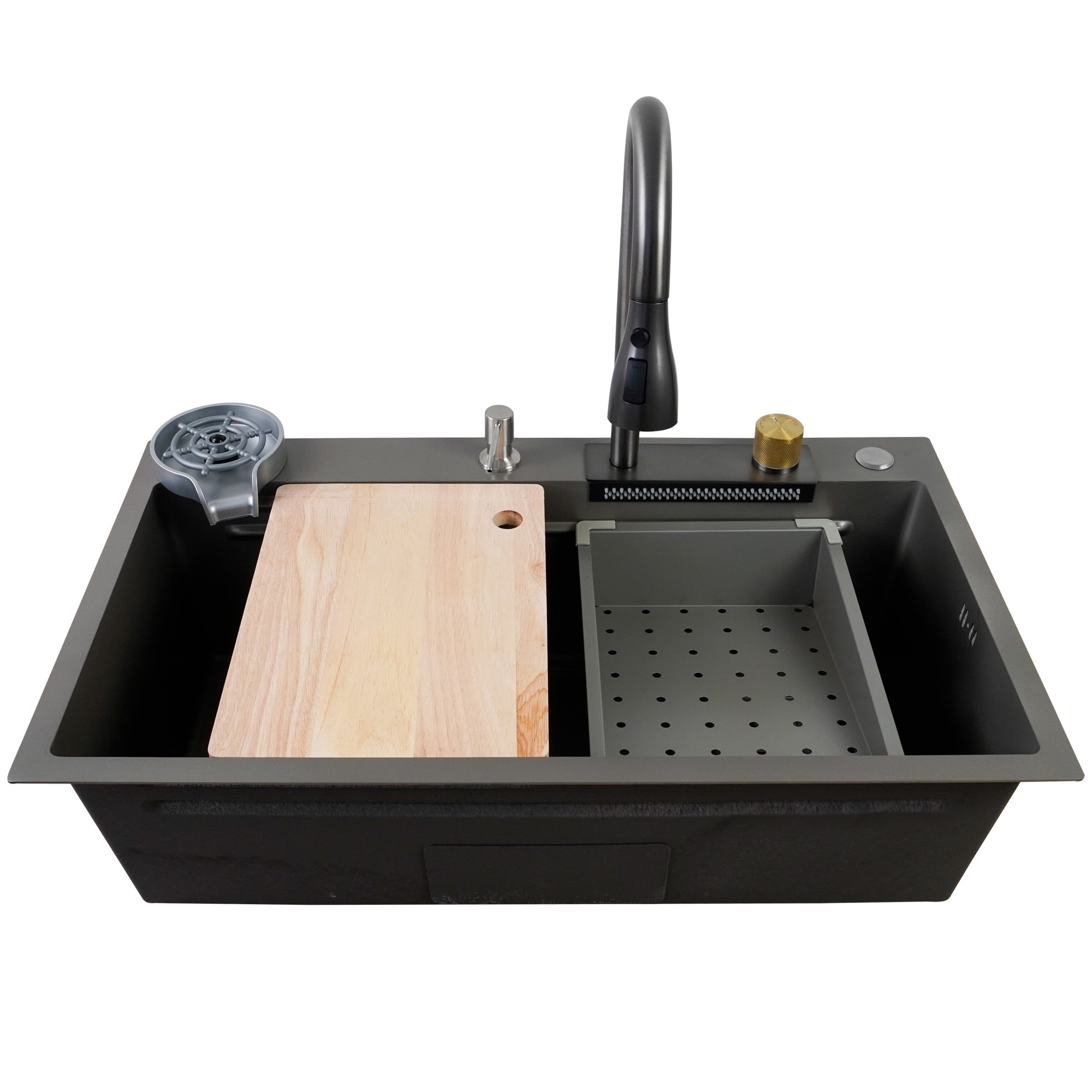 Lavaplatos Americano Premium Con Monomando Y Cascada Joytek Gris 75x45x22 Cm