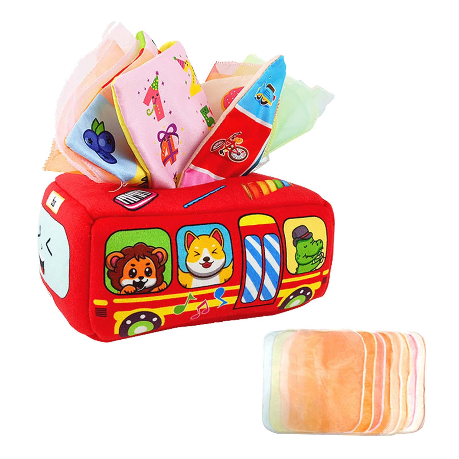 Magideal - Caja De Pañuelos Para Bebé, Juguetes Para Tirar Pañuelos, Actividades, Pañuelos Arrugados De Dibujos Animados, Toallas De Mano, Juguetes De Aprendizaj 11 Pañuelos