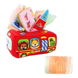 Magideal - Caja De Pañuelos Para Bebé, Juguetes Para Tirar Pañuelos, Actividades, Pañuelos Arrugados De Dibujos Animados, Toallas De Mano, Juguetes De Aprendizaj 11 Pañuelos