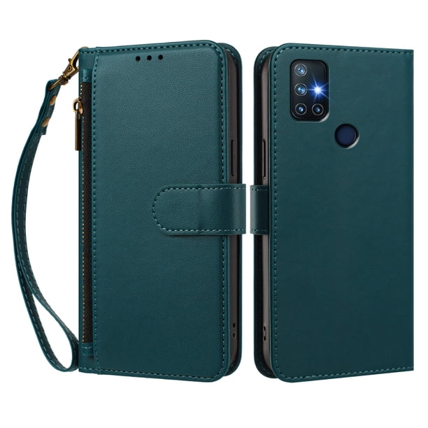 Funda Tipo Billetera para OnePlus Nord N10 5G con Soporte y Bolsillo con Cierre Verde