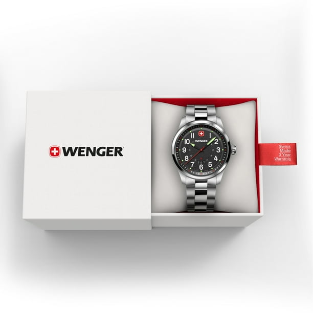 Reloj Terragraph dial negro 43 mm correa acero Wenger Lider