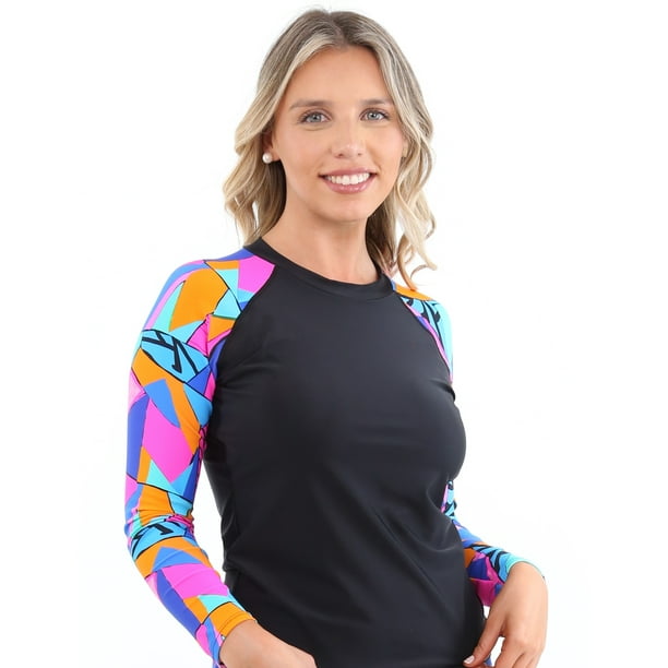 Polera mujer protección UV estampado azul