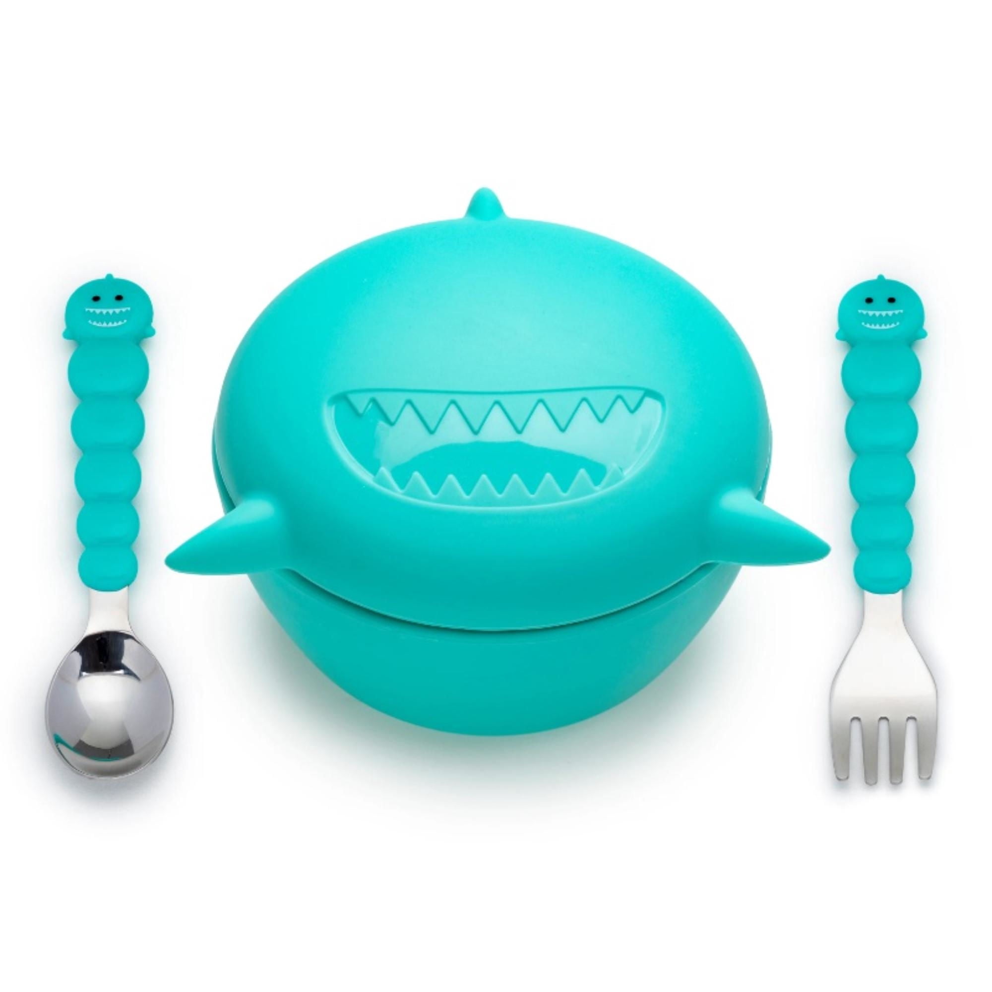Melii - Bowl De Silicona Y Cubiertos Tiburon