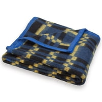 Sueño Blanco - Frazada A Cuadros 1,5 Azul Lineas Amarillas