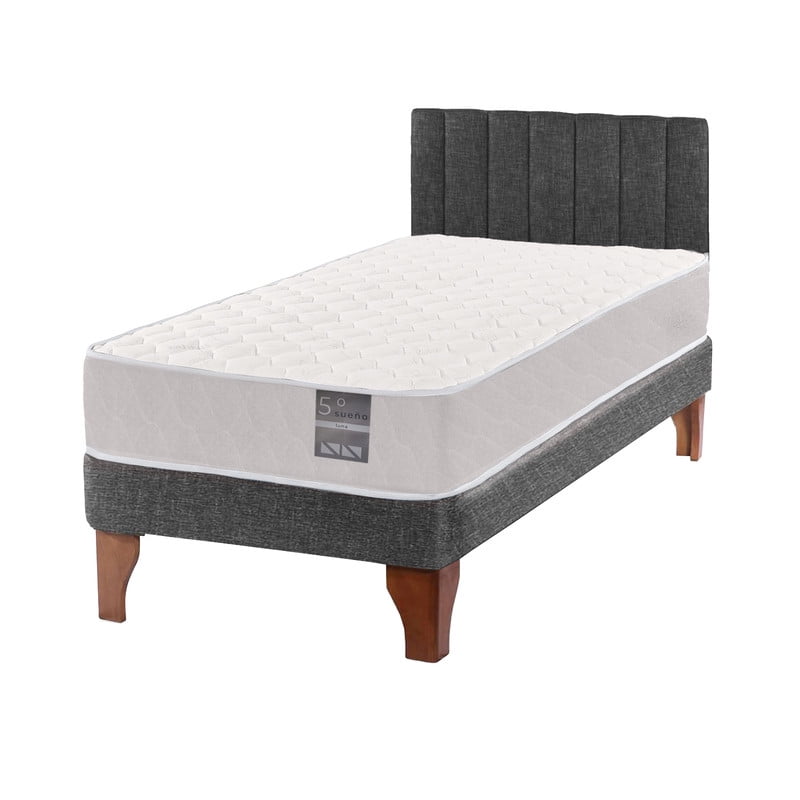 5º Sueño - Cama Europea 1,5 Plaza Luna + Respaldo Tubular + Patas Plastico Color Caoba
