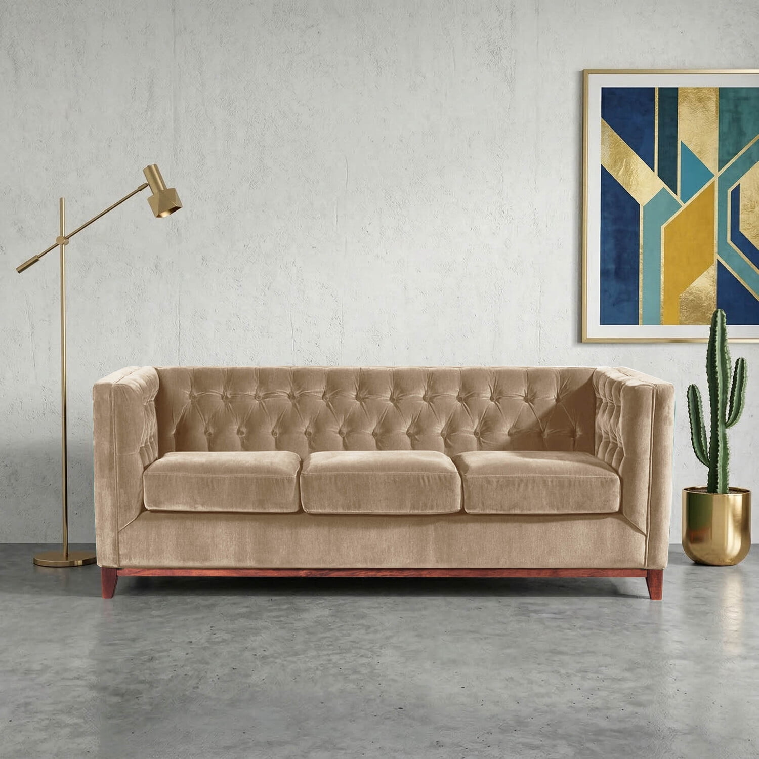 Latam Home - Sofa Roma 3c Tela Velvet Beige