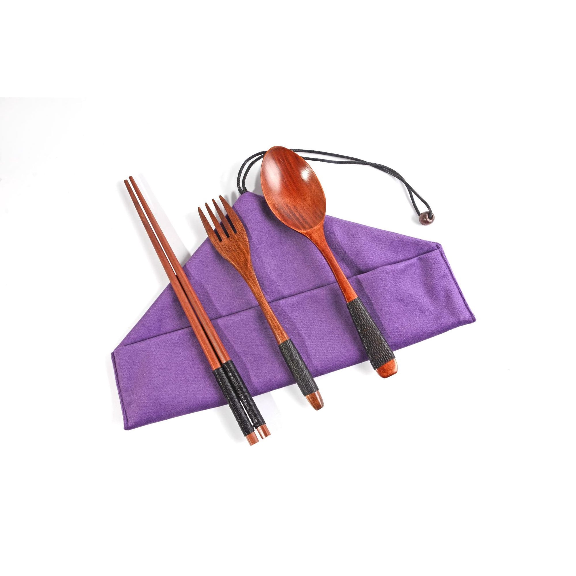 Xmhytop Juego De 2 Cenas De Madera Tableware De Madera Natural, Incluye Bolsa De Almacenamiento,púrpura