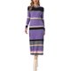 thumbnail image 2 of Vestido de suéter acanalado INSPIRE CHIC para mujer de manga larga con cuello alto, casual, tejido, a rayas, ajustado, midi, XS, púrpura, 2 of 6