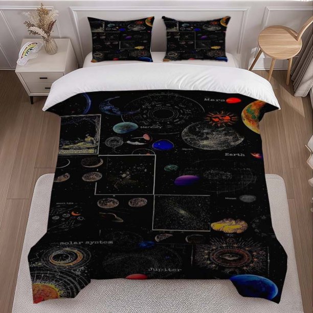 Retro Astronomy Collage Bedding Set | Includes 1 Duvet Cover and 2 Pillowcases Soft and Comfortable