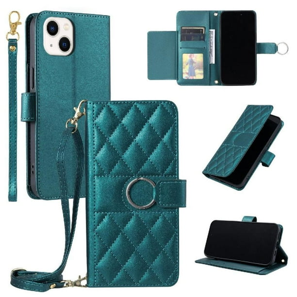 Funda tipo billetera FOXDOCK para iPhone 13 Mini – Tapa abatible con correa para mujer