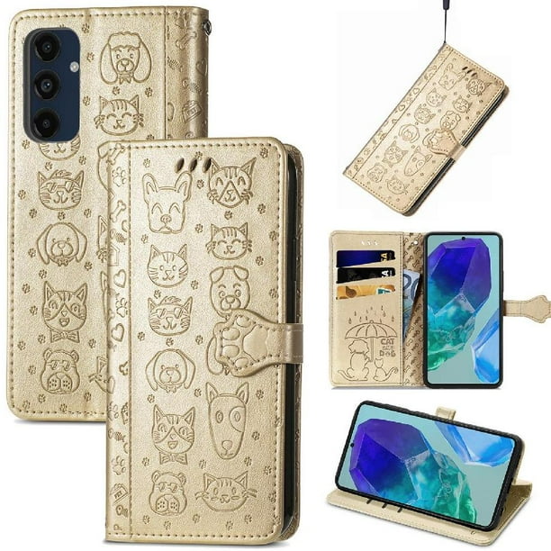 Funda Cartera FOXDOCK para Samsung Galaxy M55 5G , Flip PU con Relieve de Gatos y Perros, Tarjetero y Soporte