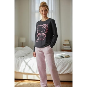 Pijama Micropolar Mujer Hello Kitty Gris Oscuro S