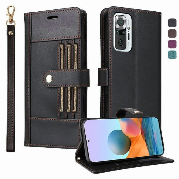 FOXDOCK Funda tipo Cartera para Xiaomi Redmi Note 10 Pro 4G – Cubierta de Cuero PU con Múltiples Ranuras, Bolsillo para Efectivo y Correa de Muñeca