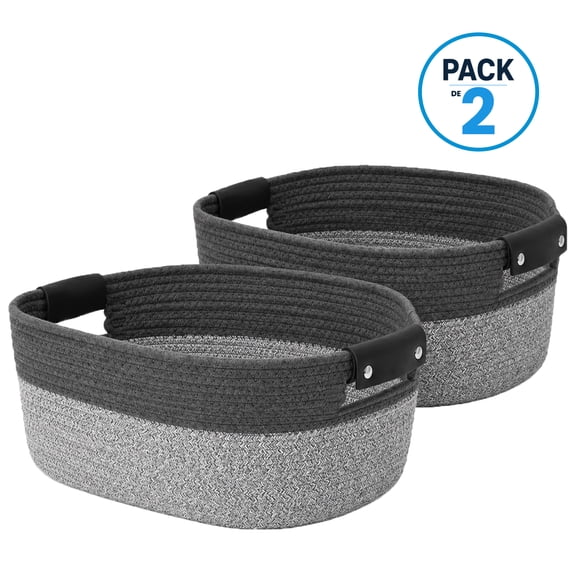 Pack 2 Canastas Cestas Organizadoras De Algodón Carry All Tonos Grises M
