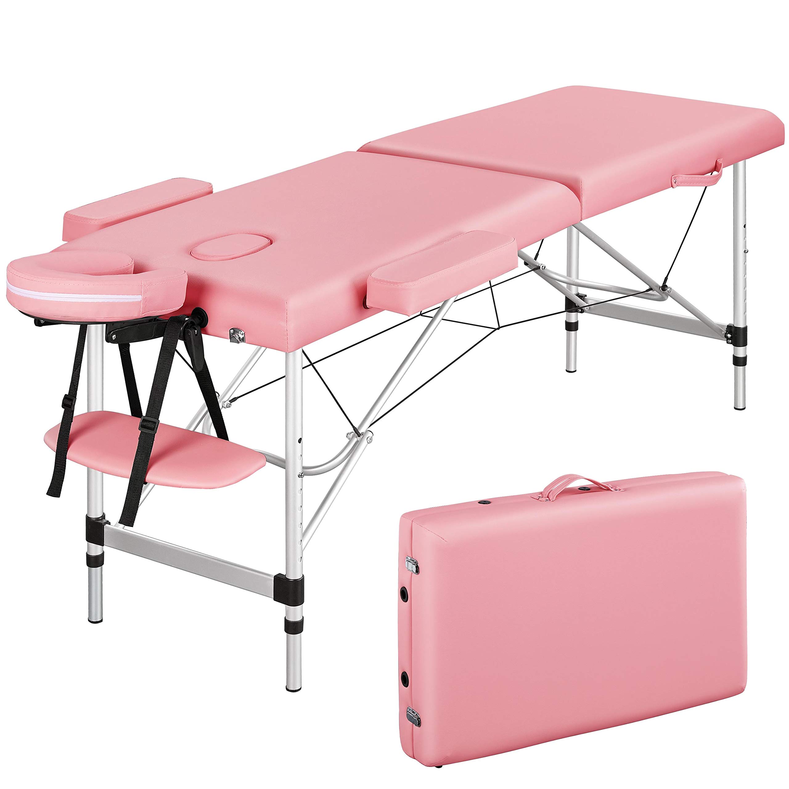 Mesa De Masaje Yaheetech Cama De Spa Portátil De Aluminio Rosa