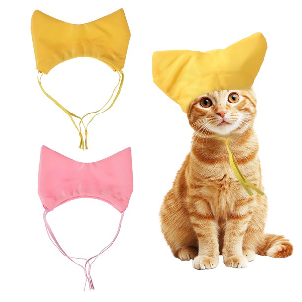 Gorro de Ducha para Gatos Uxcell, Gorros de Ducha para Perros con Correa Ajustable, (Amarillo/Rosa, 2 Piezas), Destinado para Gatitos/Pequeños Cachorros/Aseo