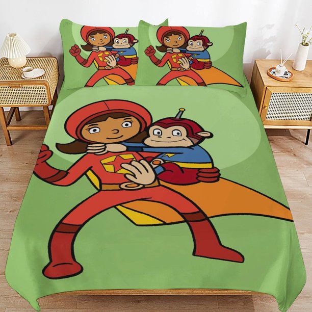 WordGirl Cartoon Bedding Sets Ultra Soft Skin-Friendly Duvet Cover 3 Piece, Cute Comforter Cover Bed Set for Boys Girls Kids