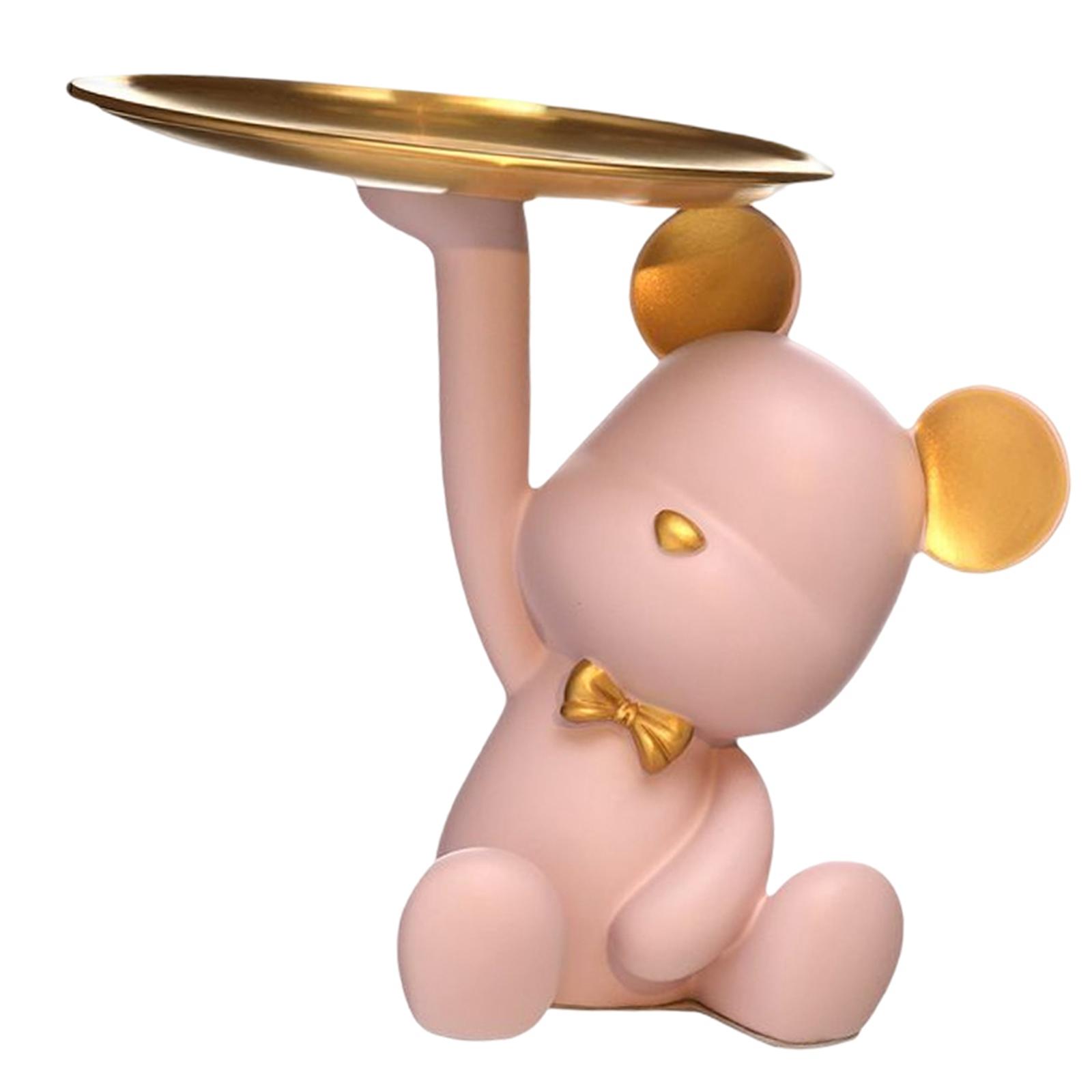 Bothyi - Resina Oso Estatuilla Escultura Bandeja De Almacenamiento Decoración Del Hogar Organizador Rosa