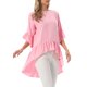 thumbnail image 4 of INSPIRE CHIC Blusa Asimétrica de Mujer con Mangas de Campana 3/4, Cuello Redondo, Espalda con Abertura, Dobladillo con Volantes, Casual, Talla XL, Rosa, 4 of 6