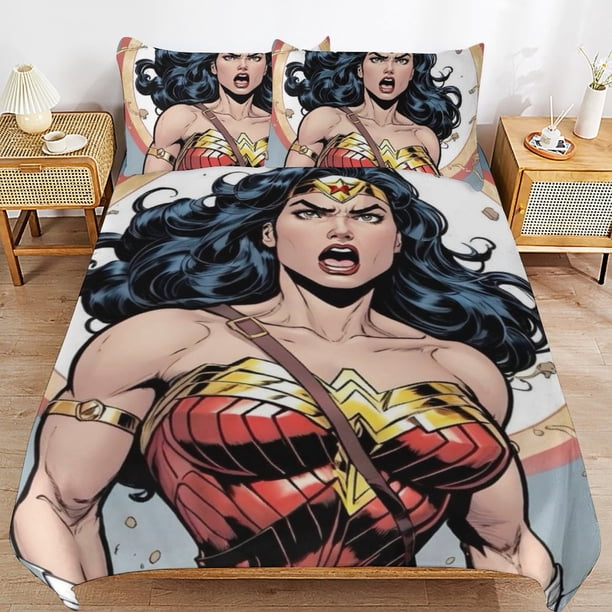 Wonder Woman Bedding Sets Ultra Soft Skin-Friendly Duvet Cover 3 Piece, Cute Comforter Cover Bed Set for Boys Girls Kids