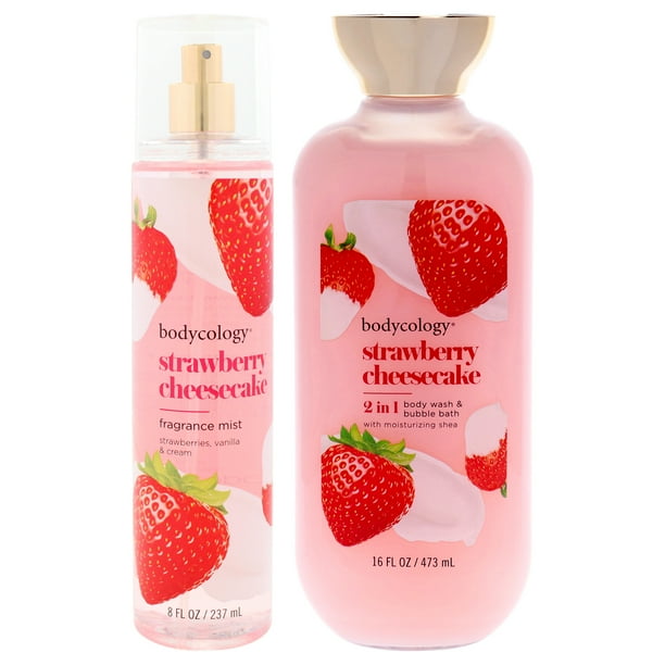 Kit Bodycology Cheesecake de Fresa 473ml Gel de Ducha y Baño de Burbujas 2 en 1 + 237ml Spray Fragancia Mujer