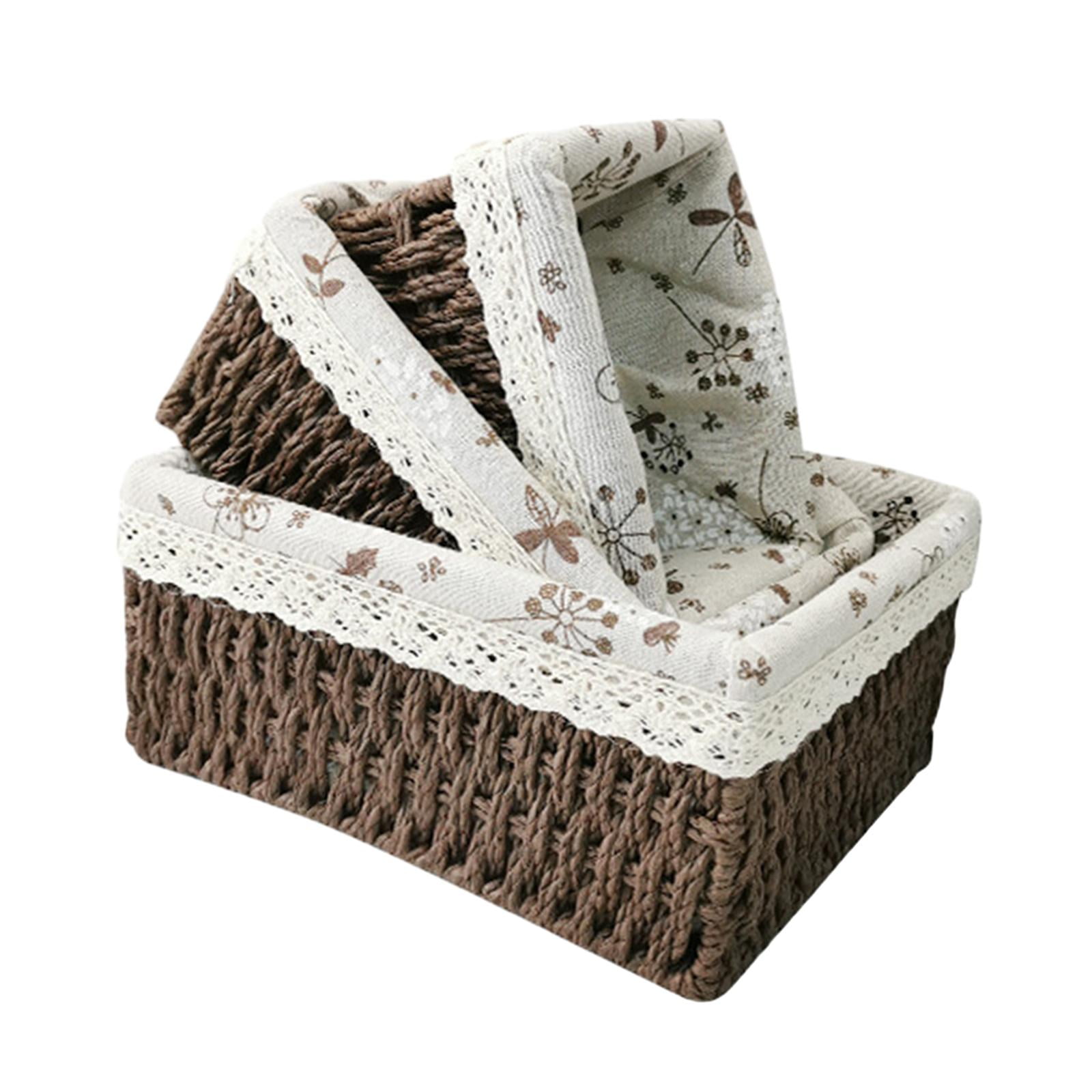 Magideal - 3x Cesta Tejida Para Estante, Cesta Para Servir, Cestas De Almacenamiento Tejidas A Mano, Cesta De Despensa Tejida, Contenedor Para Patio, Verduras, , Negro