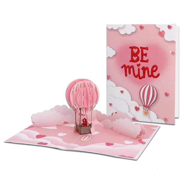Tarjeta de felicitación AQUGOO para el Día de San Valentín Be Mine en globo aerostático 3D