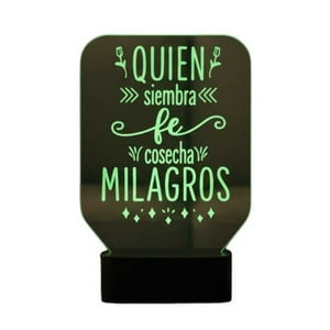 Lampara Ilusion 3D Frase: Quien Siembra Fe... De 7 Colores, Base Touch