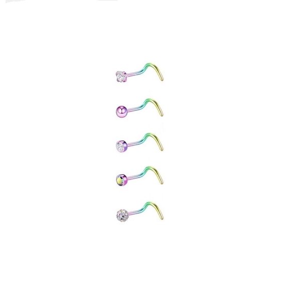 Set 5 Piercing multicolor Acero Tipo S Nariz Zirconia Nostril