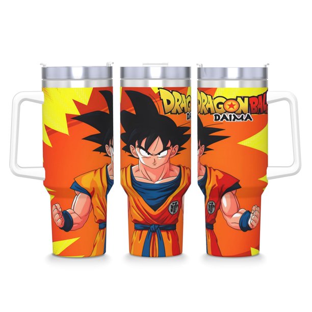 Dragon Ball Vaso aislado de acero inoxidable con asa, diseño temático, regalo para familia, amigos y fans; incluye pajita y encaja en el portavasos estándar, 40 oz