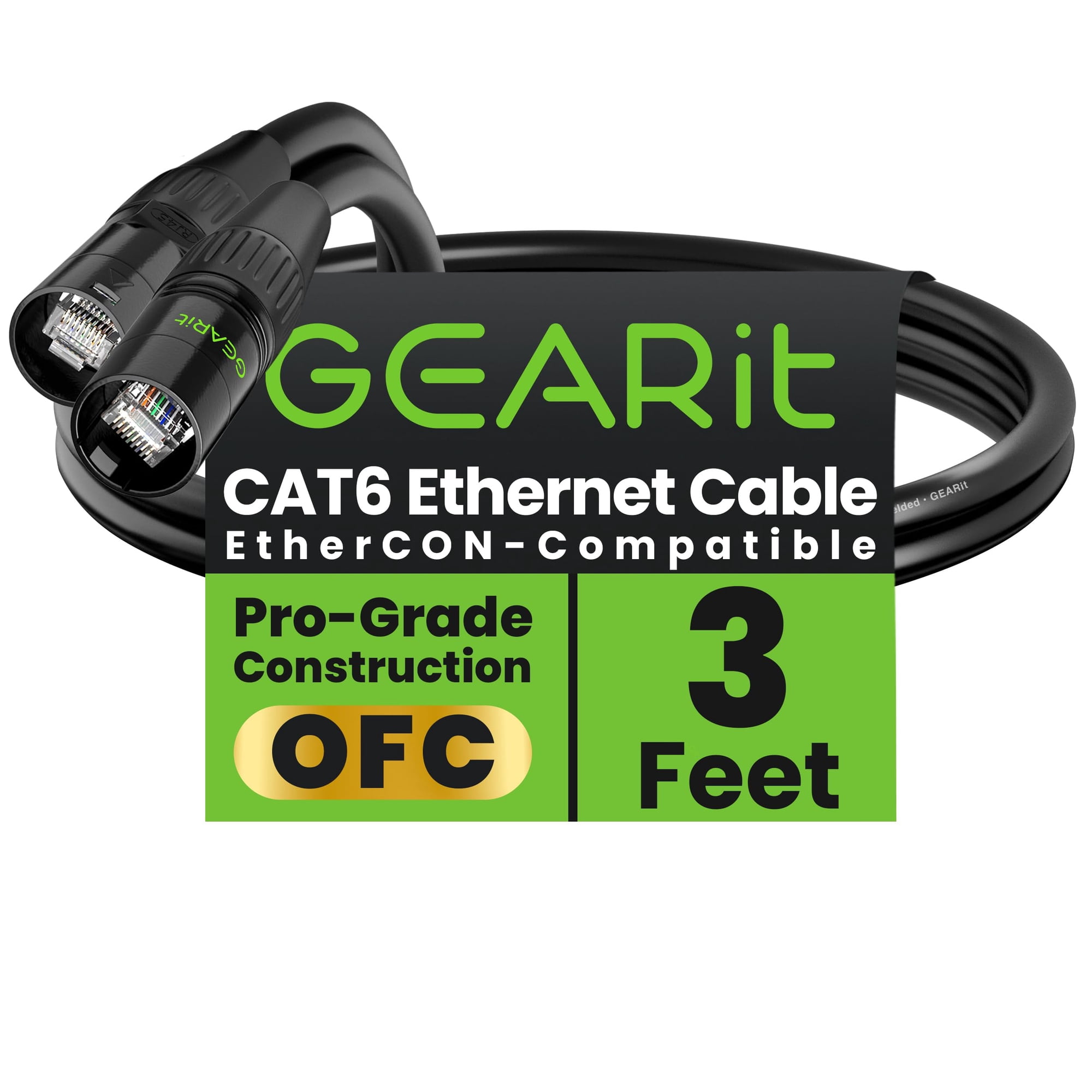 Cable Ethernet Gearit Blindado Cat6 Ethercon De 1 M, Negro