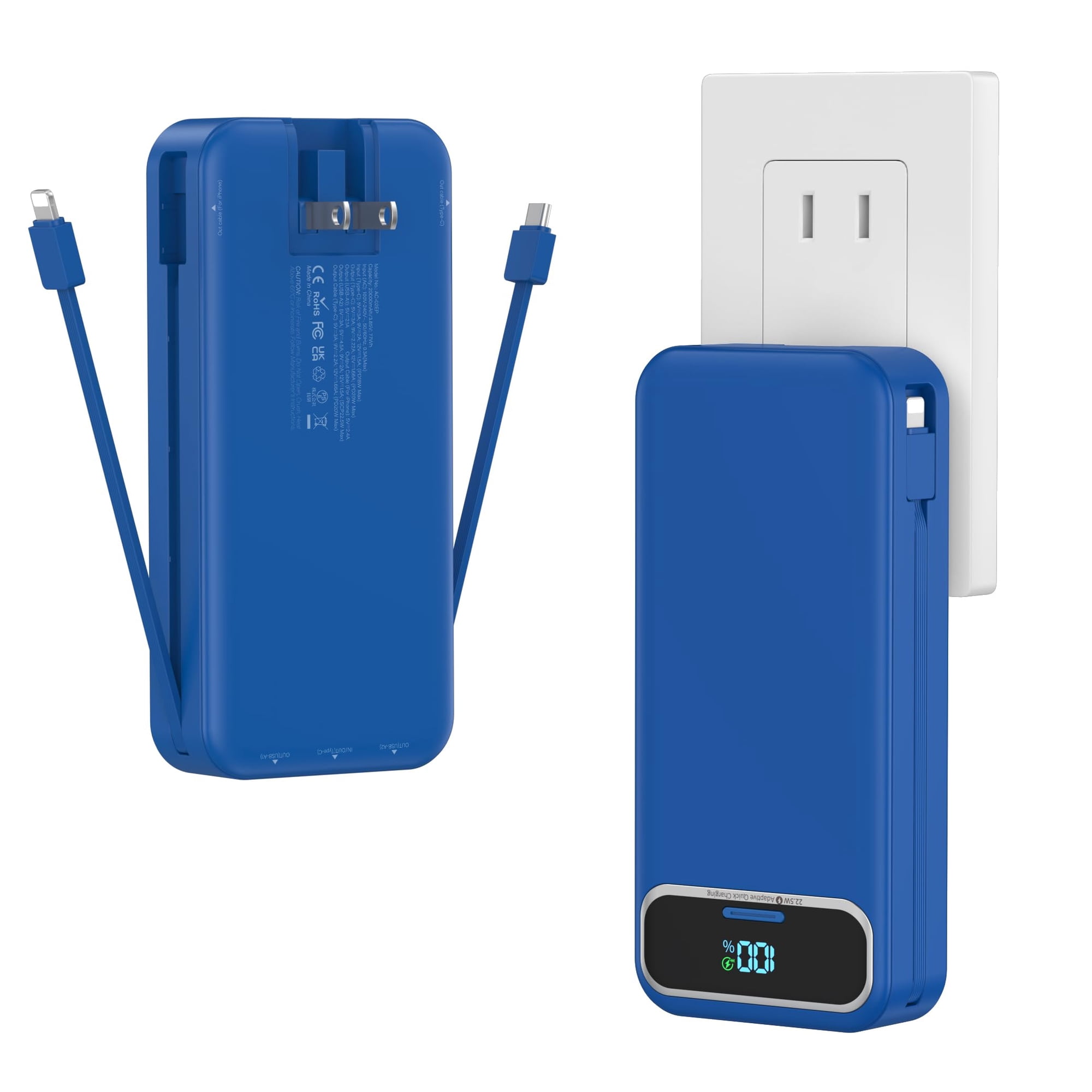 Power Bank Aonidi 20000 Mah Ligero Con Cables Integrados