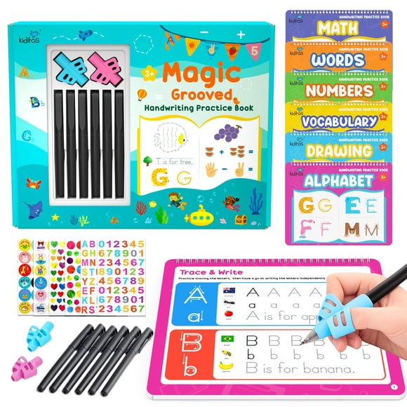 Kiditos Set de práctica de escritura con 6 cuadernos y tinta reutilizable