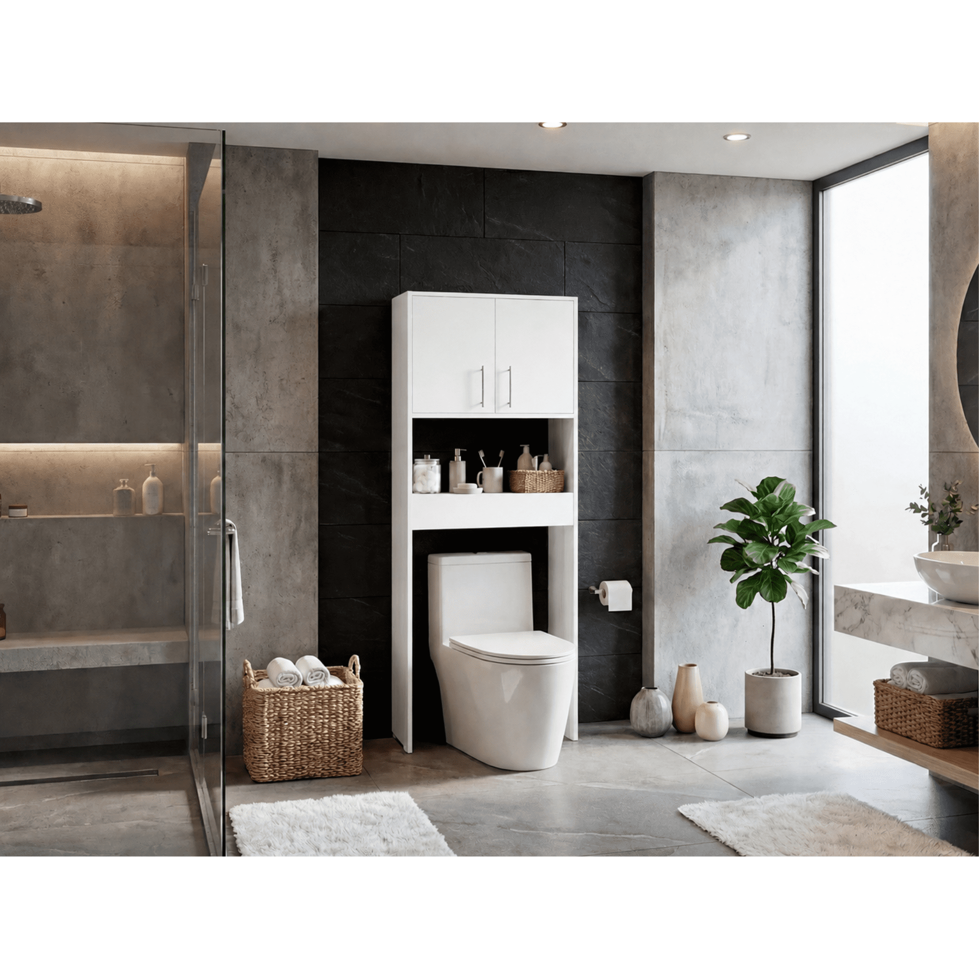 Tuhome - Estante Mueble Organizador De Baño Barcelona 160x63x25,5 Cm 2 Puertas Blanco