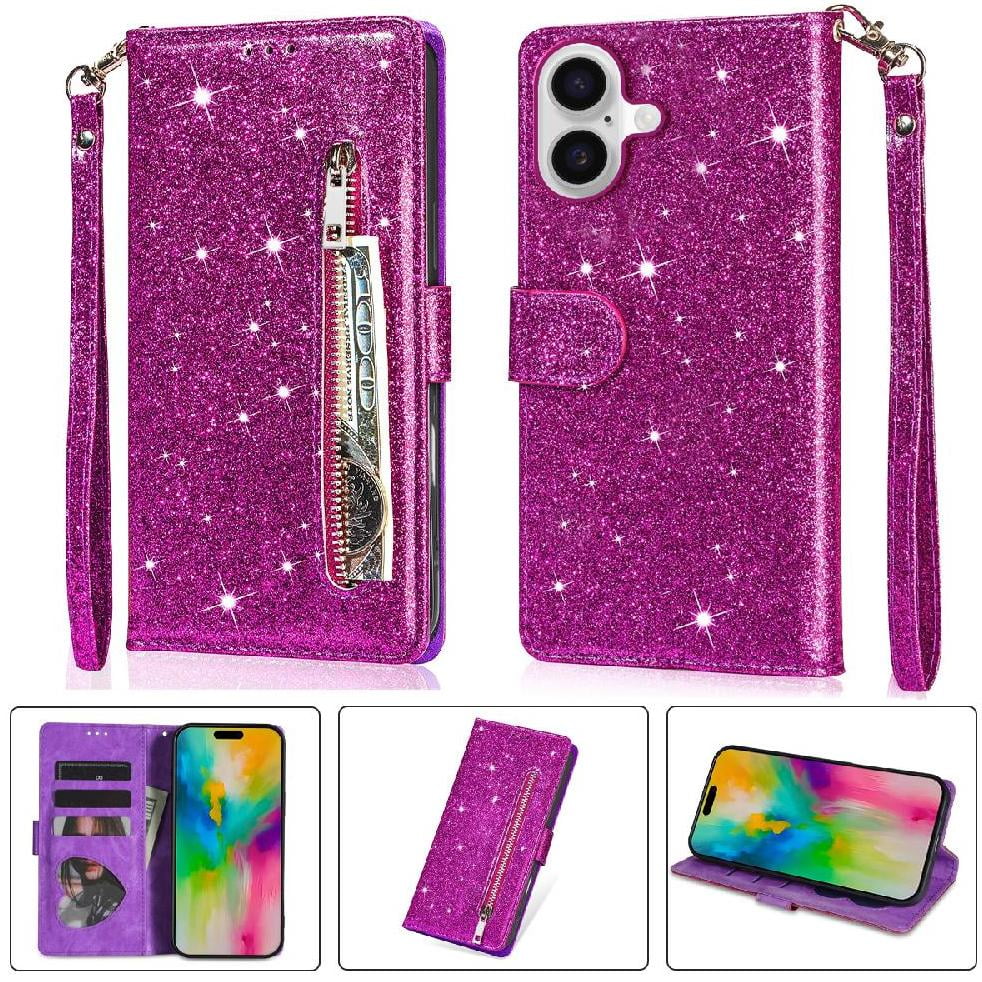 Foxdock - Funda Para Elegante Funda Iphone 16 Plus Glitter Con Cremallera-ideal Para El Uso Diario