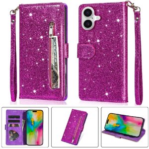 Foxdock - Funda Para Elegante Funda Iphone 16 Plus Glitter Con Cremallera-Ideal Para El Uso Diario