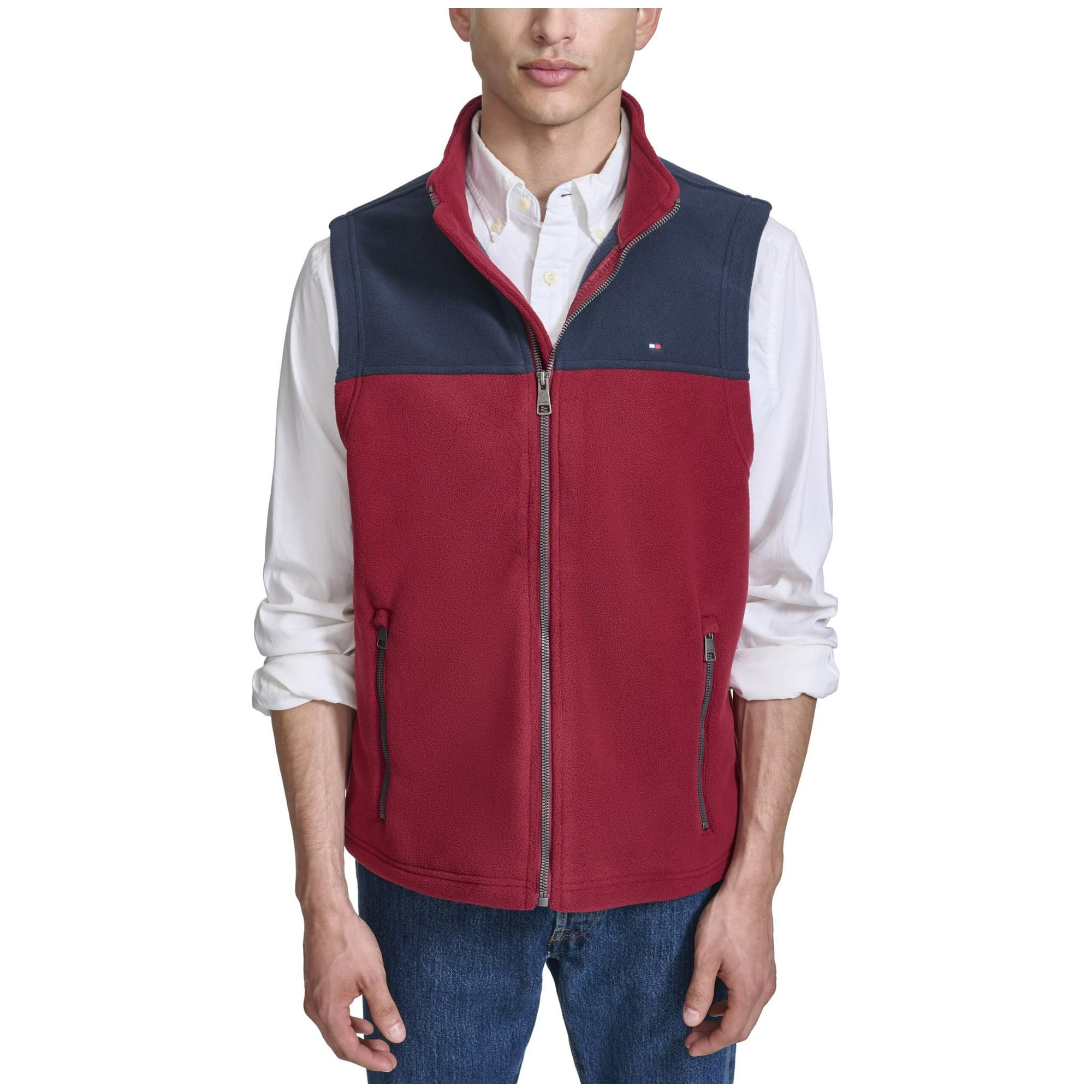 Chaleco Tommy Hilfiger De Forro Polar Para Hombre, Color Azul Marino Y Rojo, Talla Xxxl