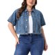 thumbnail image 1 of Agnes Orinda Chaqueta de Mezclilla Recortada para Mujer de Talla Grande para Escuela o Universidad, Clásica con Solapa, Manga Corta, Abotonada, Lavada, Casual con Bolsillo 3X Gris Azul, 1 of 6