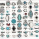 thumbnail image 4 of 50pcs/lot Boho Blue Stone Turquoise Rings for Men - Ethnic Finger Ring Set for Party Gifts and Jewelry Enthusiasts, 4 of 5
