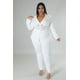 thumbnail image 2 of Conjunto De 2 Piezas Con Top De Encaje Elástico Cuello Manga Larga Bolsillos Falsos Y Pantalones Ajustados De Cintura Alta Rojo (para Mujer), 2 of 4